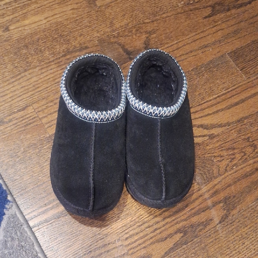 UGG Kids Black Slippers with Silver Accent